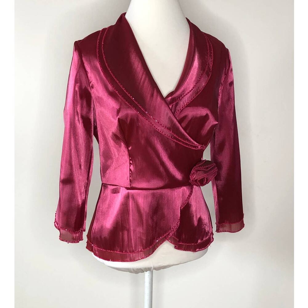 Cachet Jacket 12 P Beaded Magenta Wrap Style Back Zip